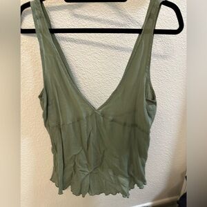 Free People Green Deep V Tank Top
